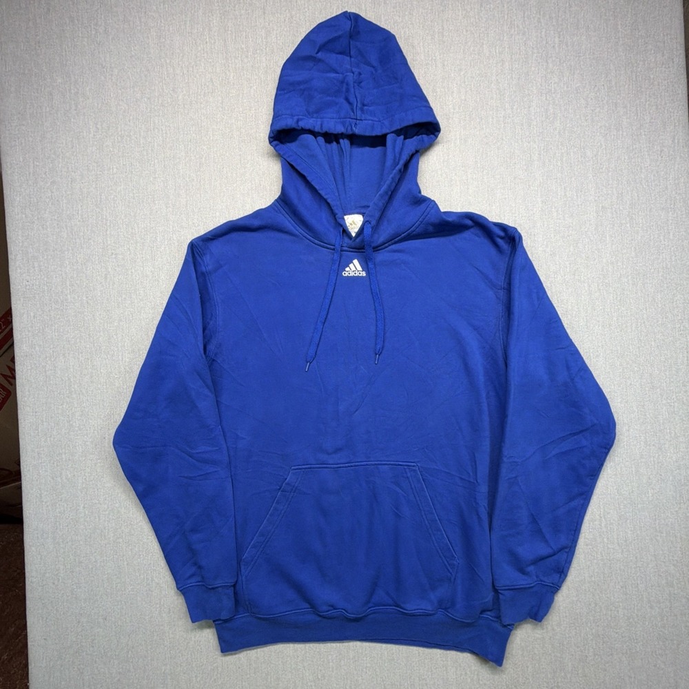 Vintage Adidas Hoodie Mens Large Blue Center Logo Embroidered Y2K Pullover